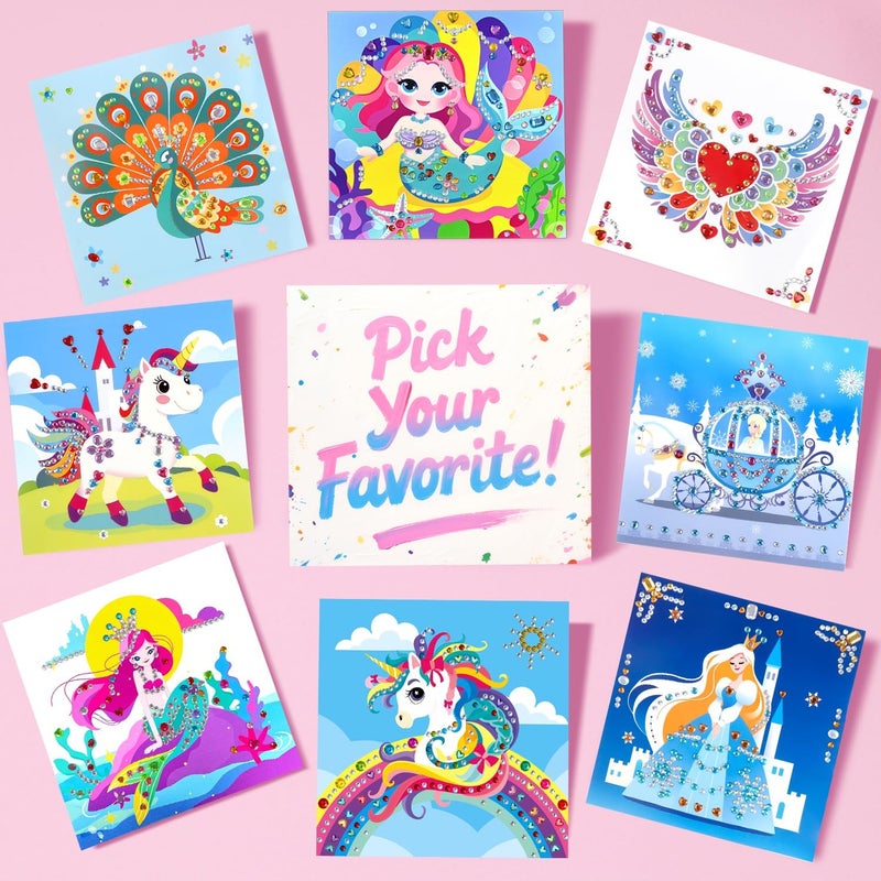 Marlrin Unicorn & Princess Diamond Art Kit for Kids Ages 3-8,Easy Arts and Crafts with 1000+ Gem Stickers,Gem Art Christmas Birthday Gift for Girls 4-7 - Image 2